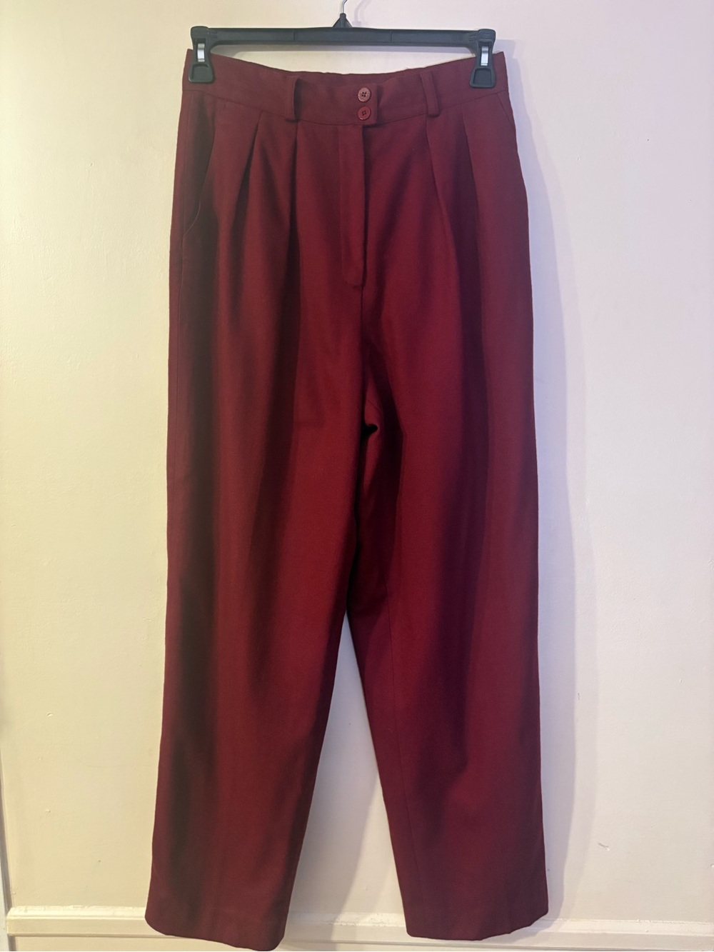 Rena Rowan Wool Burgundy High-Waist Pleated Trousers